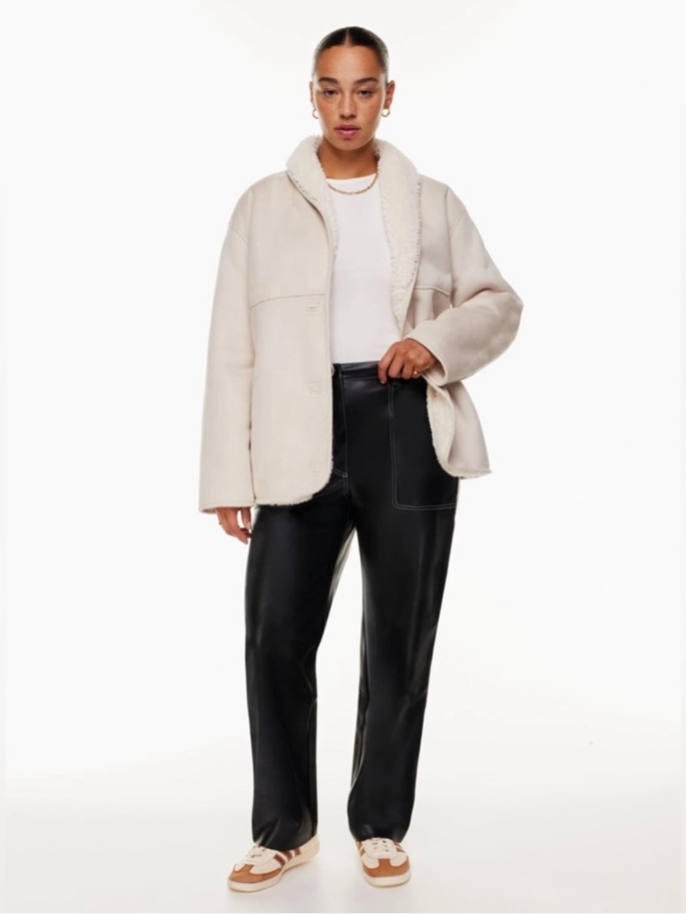 Aritzia Wilfred Free Cream White Stallion Sherpa Button Front Jacket Coat Outerw